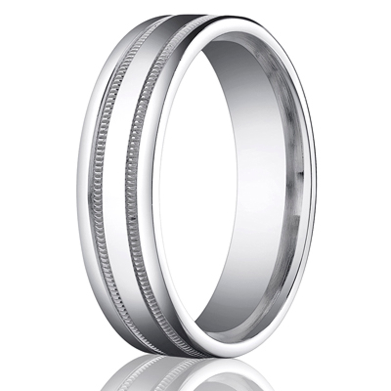 14K white gold 6mm. high polish Comfort-Fit-High-Polished-Milgrain-Carved-Design-B - alternate view 2