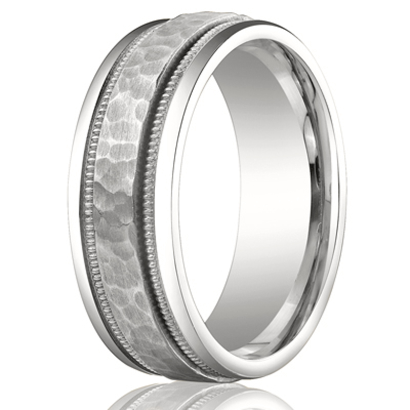 10K white gold 8mm. hammer Comfort-Fit-Hammered-Finished-Design-Band - alternate view 4