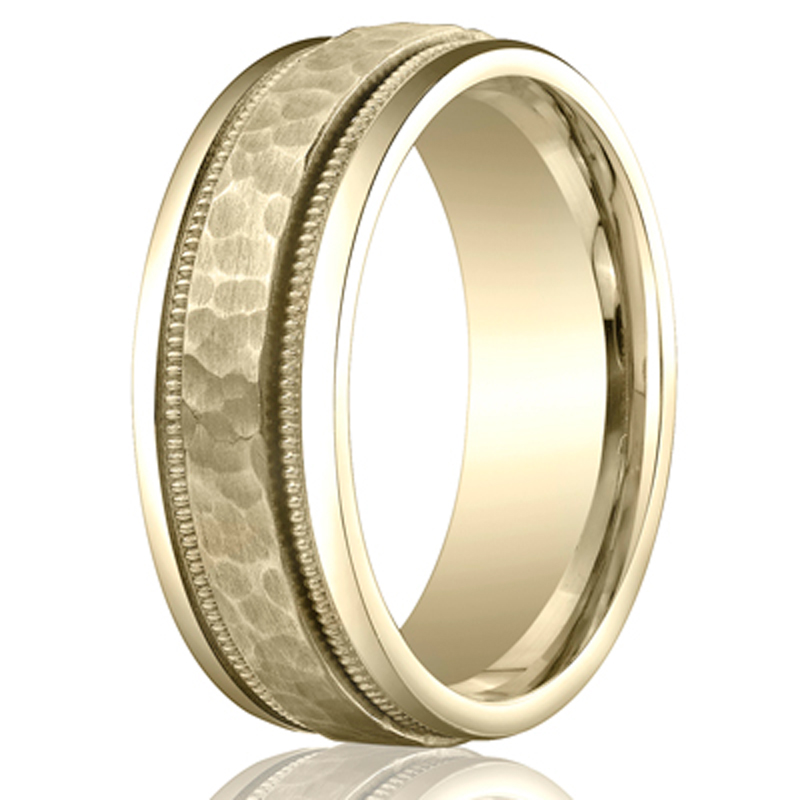 Benchmark 8mm Comfort-Fit Hammered-Finished Design Band