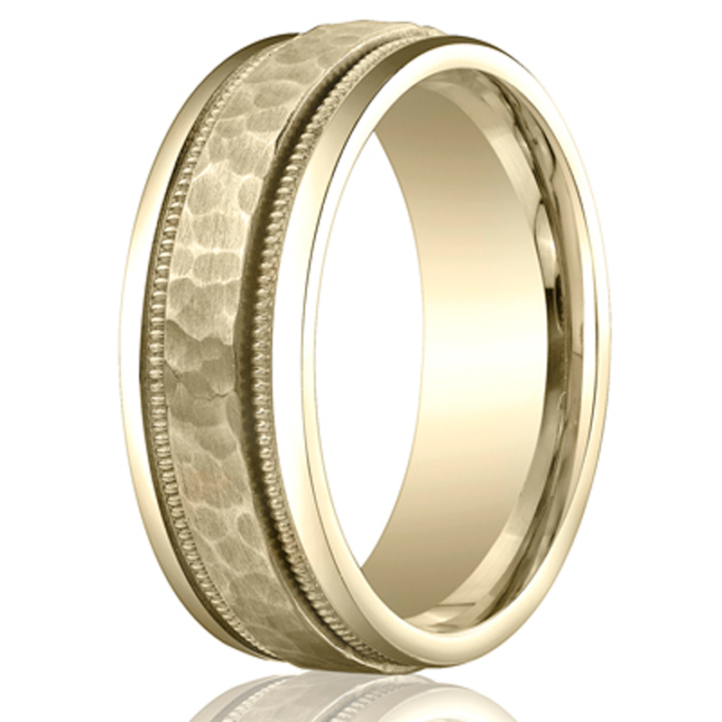 10K yellow gold 8mm. hammer Comfort-Fit-Hammered-Finished-Design-Band - main view