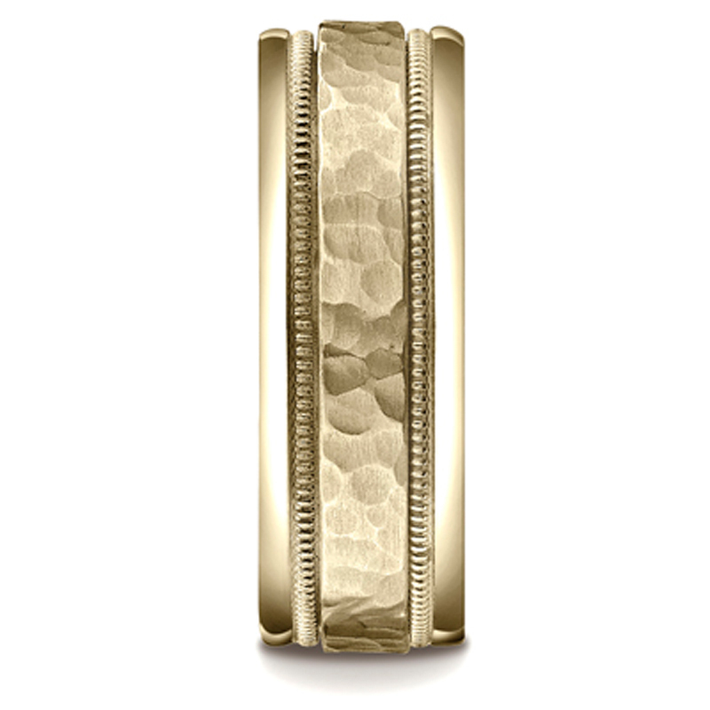 10K yellow gold 8mm. hammer Comfort-Fit-Hammered-Finished-Design-Band - alternate view 6