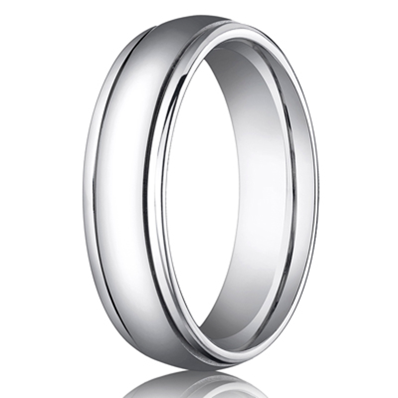 14K white gold 6mm. high polish 6mm-Comfort-Fit-High-Polished-Carved-Design–Band - main view
