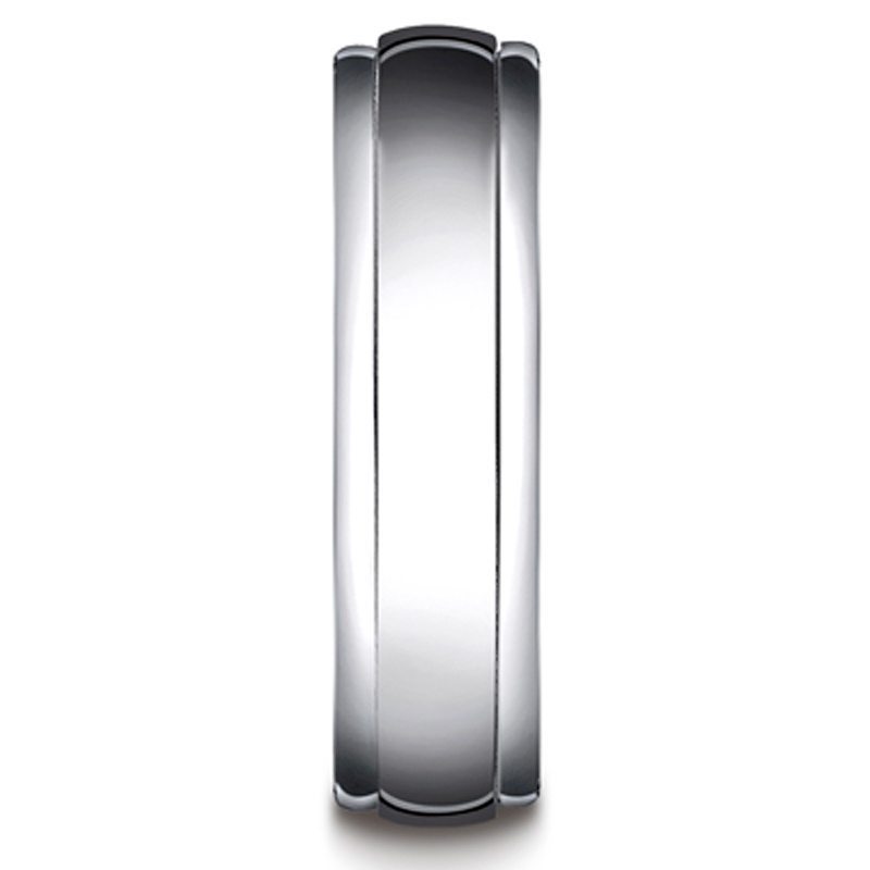 14K white gold 6mm. high polish 6mm-Comfort-Fit-High-Polished-Carved-Design–Band - alternate view 2