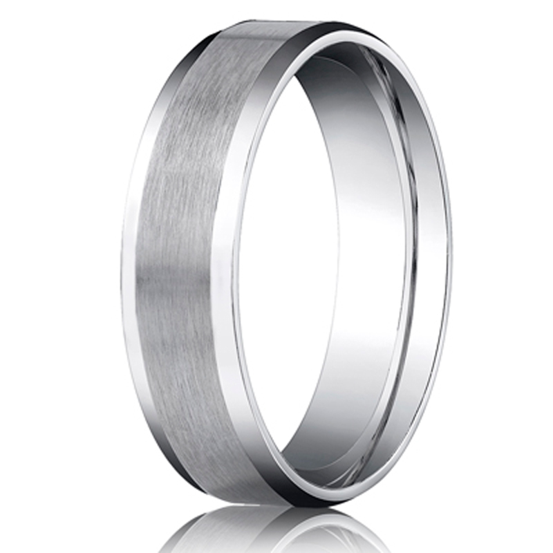 Benchmark 6mm Comfort-Fit Satin-Finished with High Polished Beveled Edge Carved Design Band