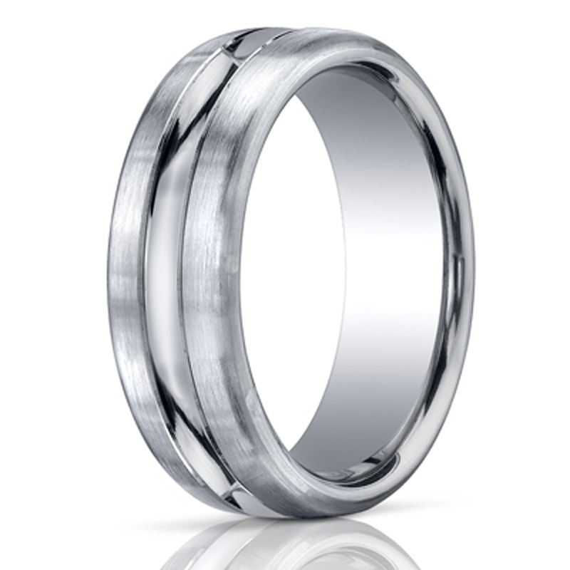 14K white gold 7.5mm. same as picture 7.5mm-Comfort-Fit-Carved-Design-Band - main view