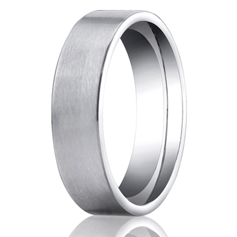 14K white gold 6mm. satin 6mm-Comfort-Fit-Satin-Carved-Design-Band - alternate view 2
