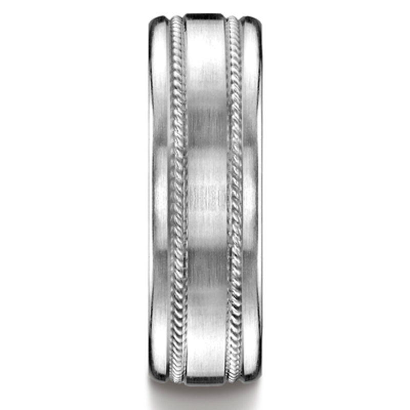 14K white gold 7.5mm. satin 7.5mm-Comfort-Fit-Rope-Carved-Design-Band - alternate view 3