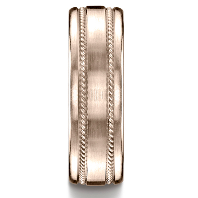 14K pink gold 7.5mm. satin 7.5mm-Comfort-Fit-Rope-Carved-Design-Band - alternate view 6