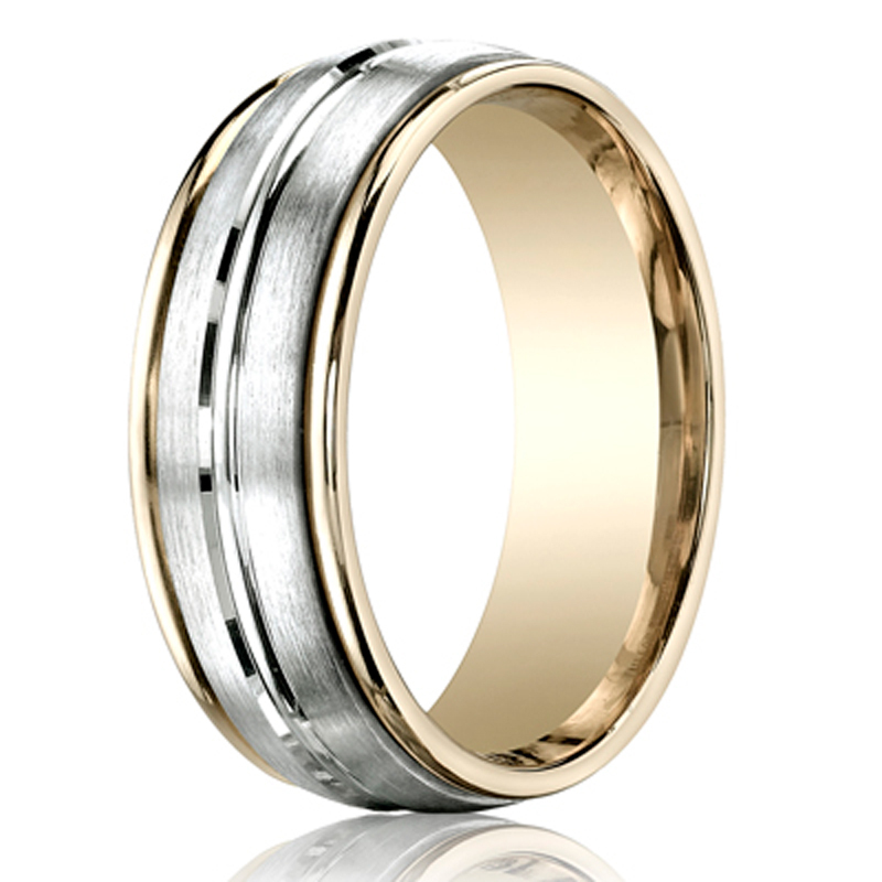 14K all white gold 8mm. high polish Two-Toned-8mm-High-Polished-Carved-Band - main view