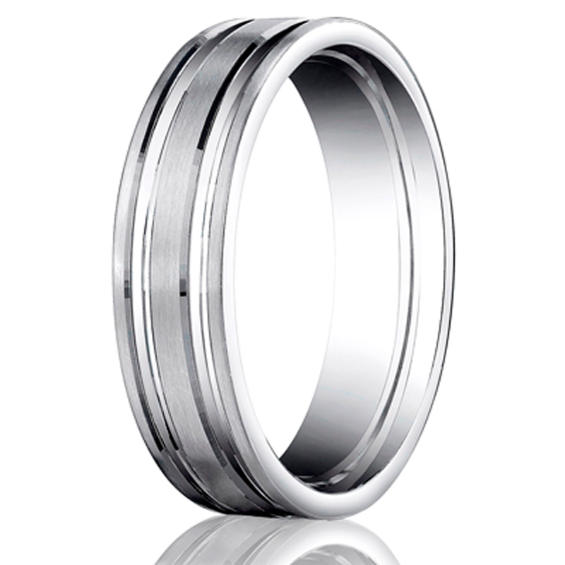 Benchmark 6mm Comfort-Fit Satin-Finished with Parallel Grooves Carved Design Band