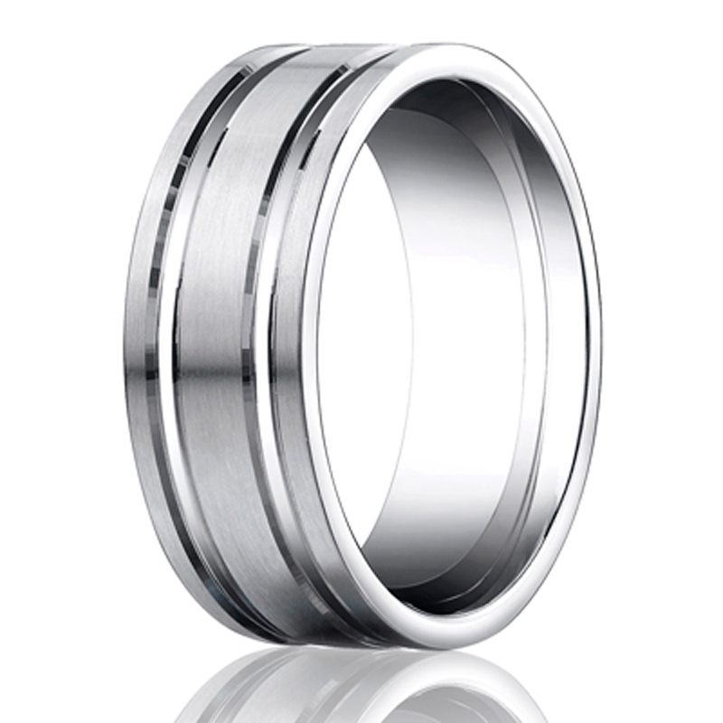 14K white gold 8mm. satin 8mm-Comfort-Fit-Satin–Finished-with-Parallel-Groov - alternate view 2