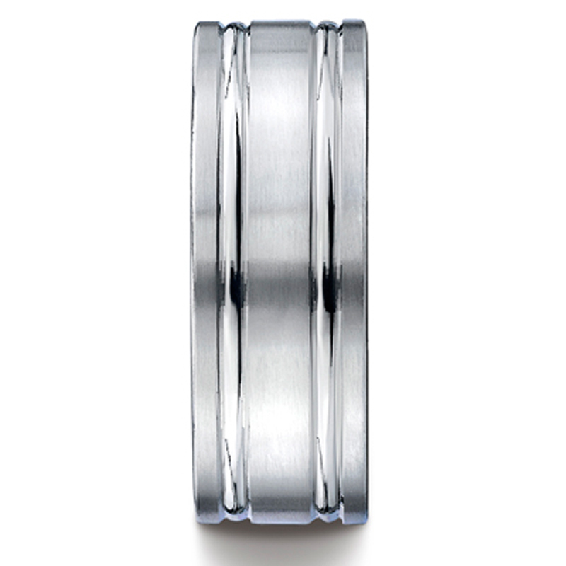14K white gold 8mm. satin 8mm-Comfort-Fit-Satin–Finished-with-Parallel-Groov - alternate view 3