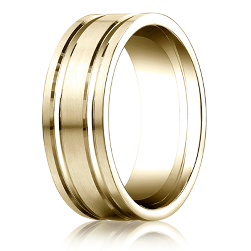 14K yellow gold 8mm. satin 8mm-Comfort-Fit-Satin–Finished-with-Parallel-Groov - main view