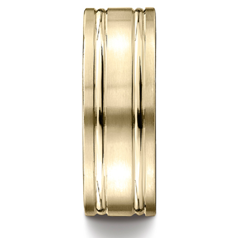 14K yellow gold 8mm. satin 8mm-Comfort-Fit-Satin–Finished-with-Parallel-Groov - alternate view 4