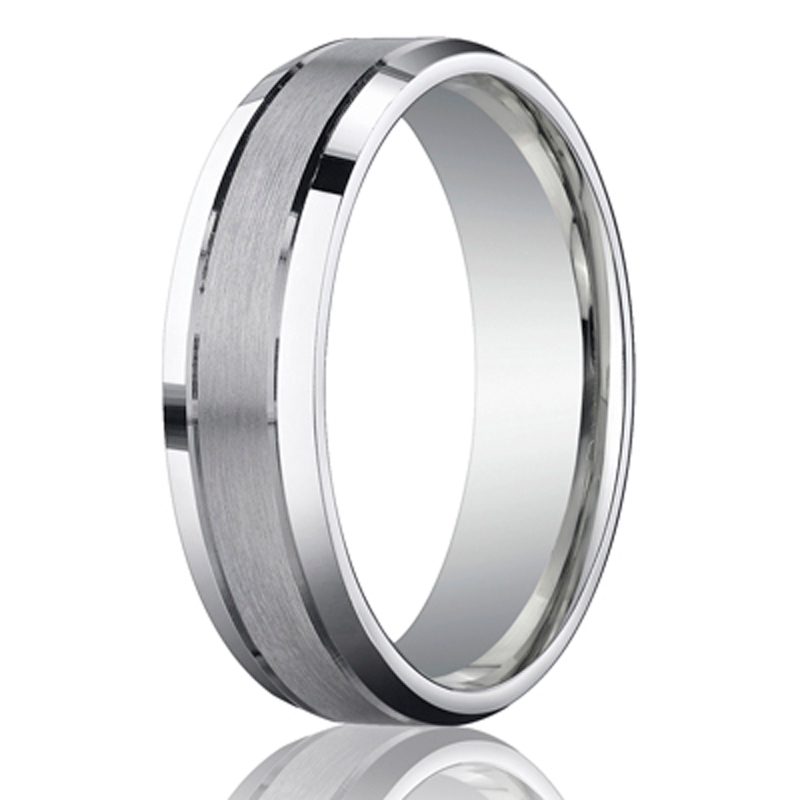 Benchmark 6mm Comfort-Fit Satin-Finished High Polished Beveled Edge Carved Design Band