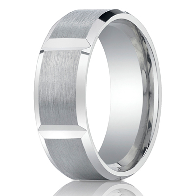 platinum 8mm. satin 8mm-Satin-Finished-Grooves-Carved-Band - main view