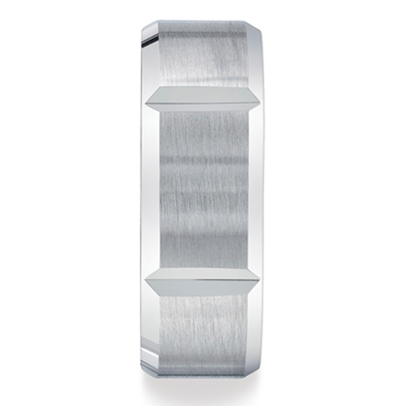 platinum 8mm. satin 8mm-Satin-Finished-Grooves-Carved-Band - alternate view 3