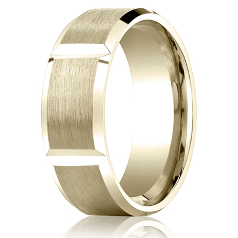 platinum 8mm. satin 8mm-Satin-Finished-Grooves-Carved-Band - alternate view 2