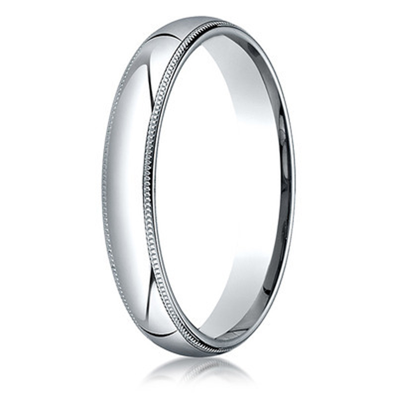 14K white gold 4mm. high polish Benchmark-Light-Milgrain-Comfort-Fit-Wedding-Band - alternate view 2