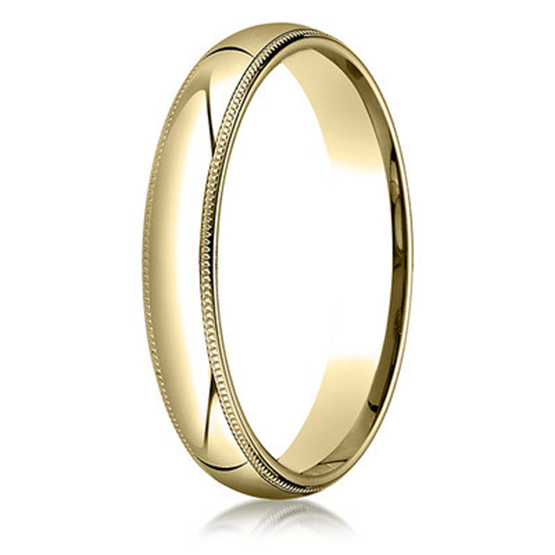 14K yellow gold 4mm. high polish Benchmark-Light-Milgrain-Comfort-Fit-Wedding-Band - main view