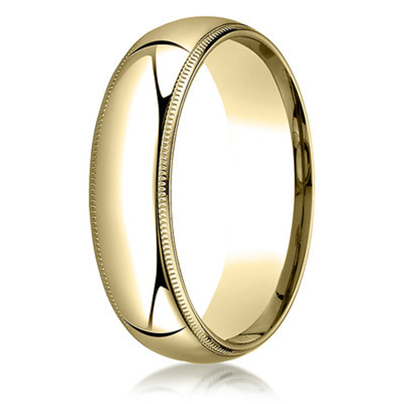 14K yellow gold 6mm. high polish Benchmark-Light-Milgrain-Comfort-Fit-Wedding-Band - alternate view 6
