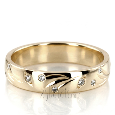 Leaf Carved Diamond Wedding Ring