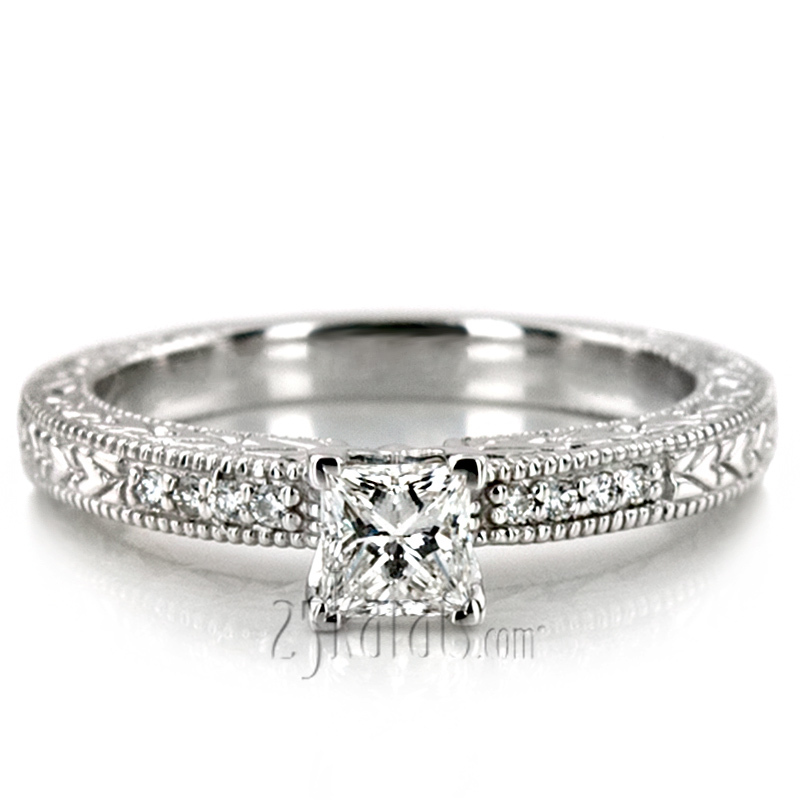 14K white gold Pave Set Antique Diamond Bridal Ring (0.06 ct. tw.) - alternate view 29