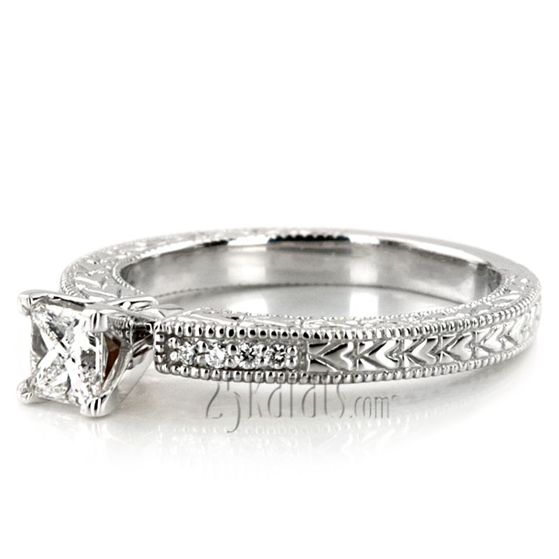 14K white gold Pave Set Antique Diamond Bridal Ring (0.06 ct. tw.) - alternate view 30