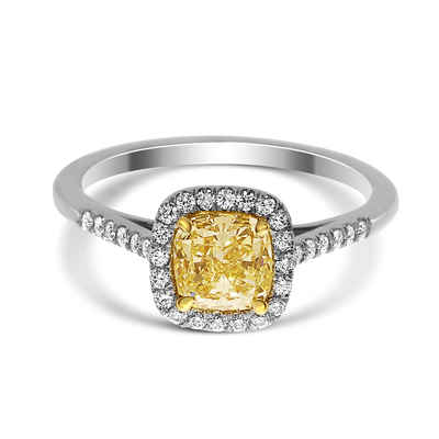1.06 Cushion Shape Yellow Diamond Ring