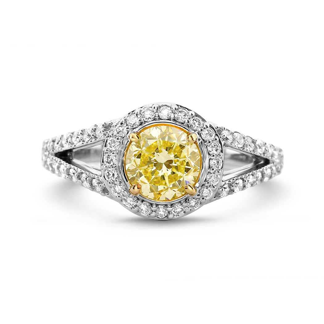 1.08 Round Shape Yellow Diamond Ring