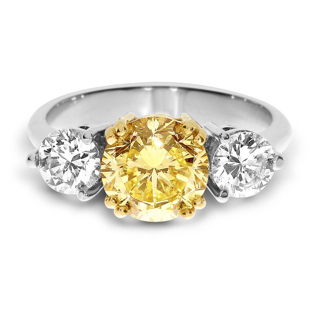 1.88 Round Shape Yellow Diamond Ring