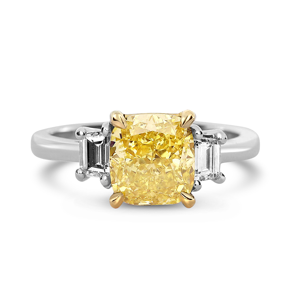 2.2 Cushion Shape Yellow Diamond Ring