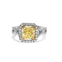 2.52 Cushion Shape Yellow Diamond Ring