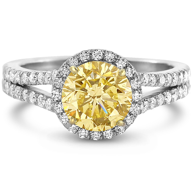 1.63 Round Shape Yellow Diamond Ring