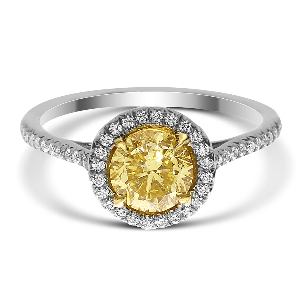 1.02 Round Shape Yellow Diamond Ring