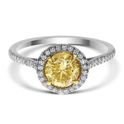 1.02 Round Shape Yellow Diamond Ring