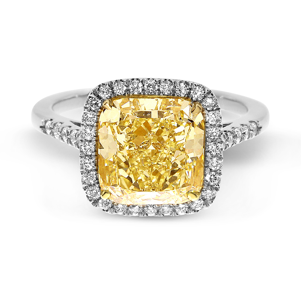 4.22 Cushion Shape Yellow Diamond Ring