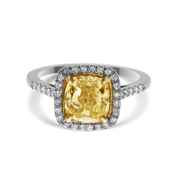 2.04 Cushion Shape Yellow Diamond Ring