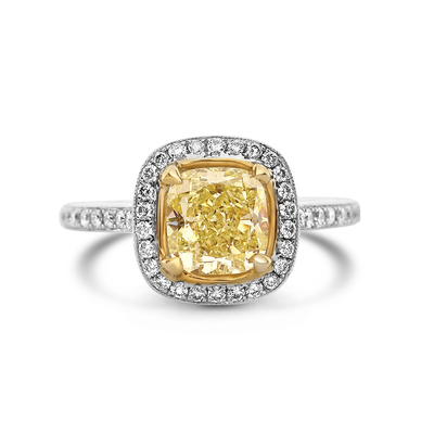 1.78 Cushion Shape Yellow Diamond Ring