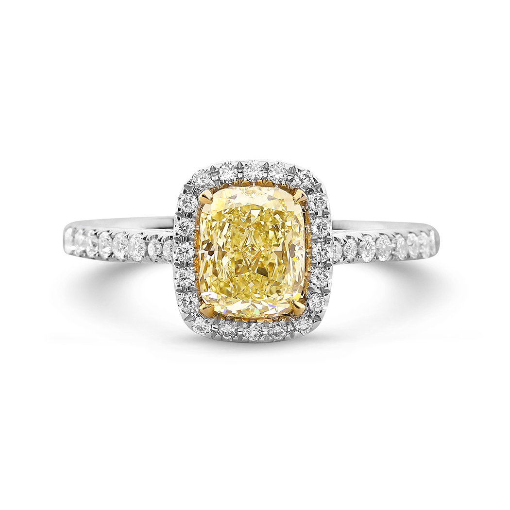 1.26 Cushion Shape Yellow Diamond Ring