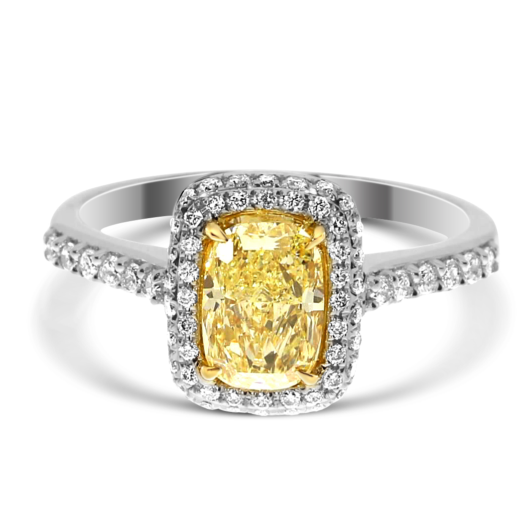 1.15 Cushion Shape Yellow Diamond Ring