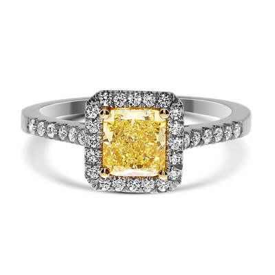 0.91 Radiant Shape Yellow Diamond Ring
