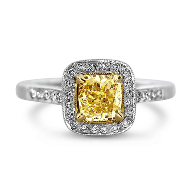 1.01 Cushion Shape Yellow Diamond Ring