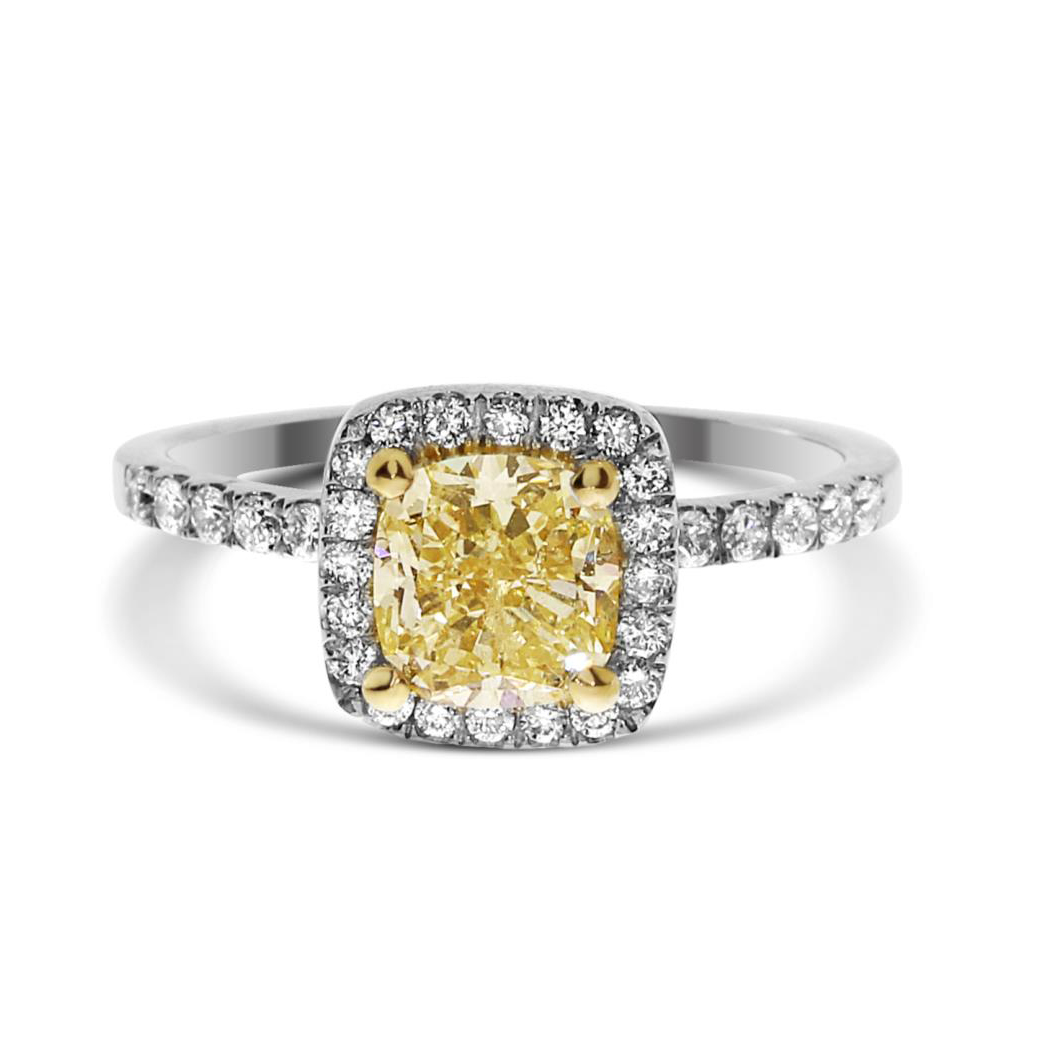 1.18 Cushion Shape Yellow Diamond Ring