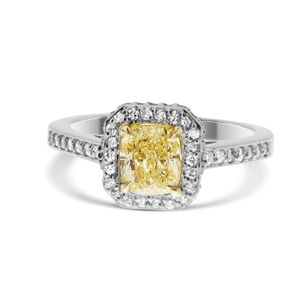 1.2 Cushion Shape Yellow Diamond Ring