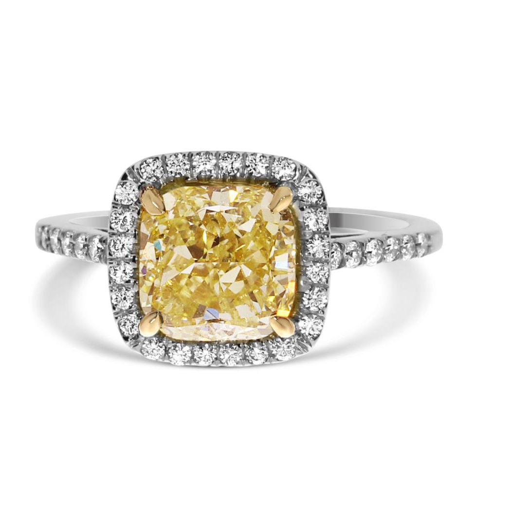 2.81 Cushion Shape Yellow Diamond Ring