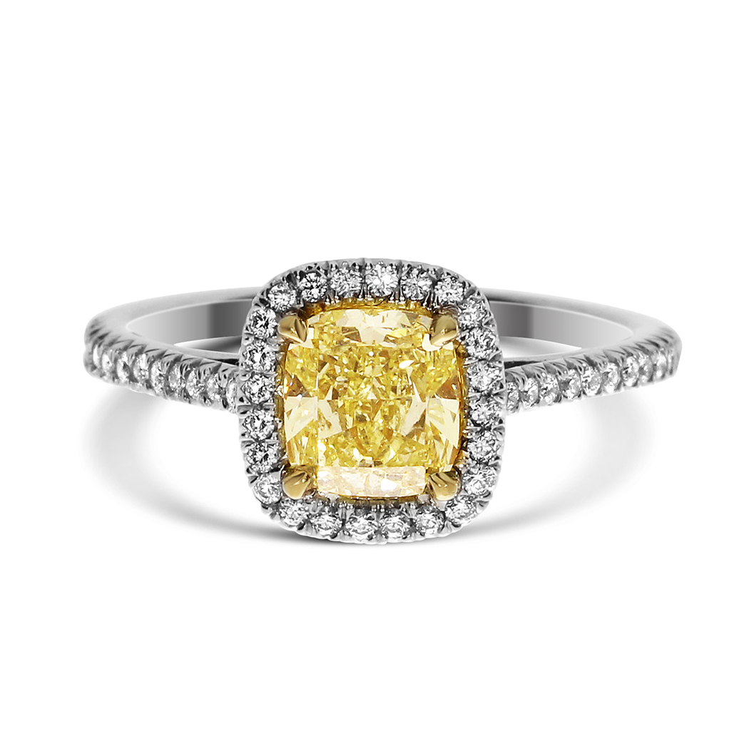 1.27 Cushion Shape Yellow Diamond Ring