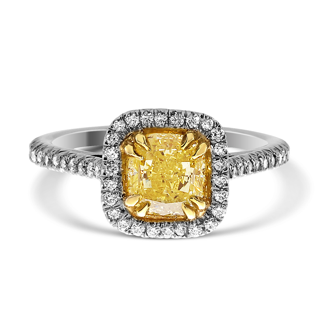 1.19 Cushion Shape Yellow Diamond Ring