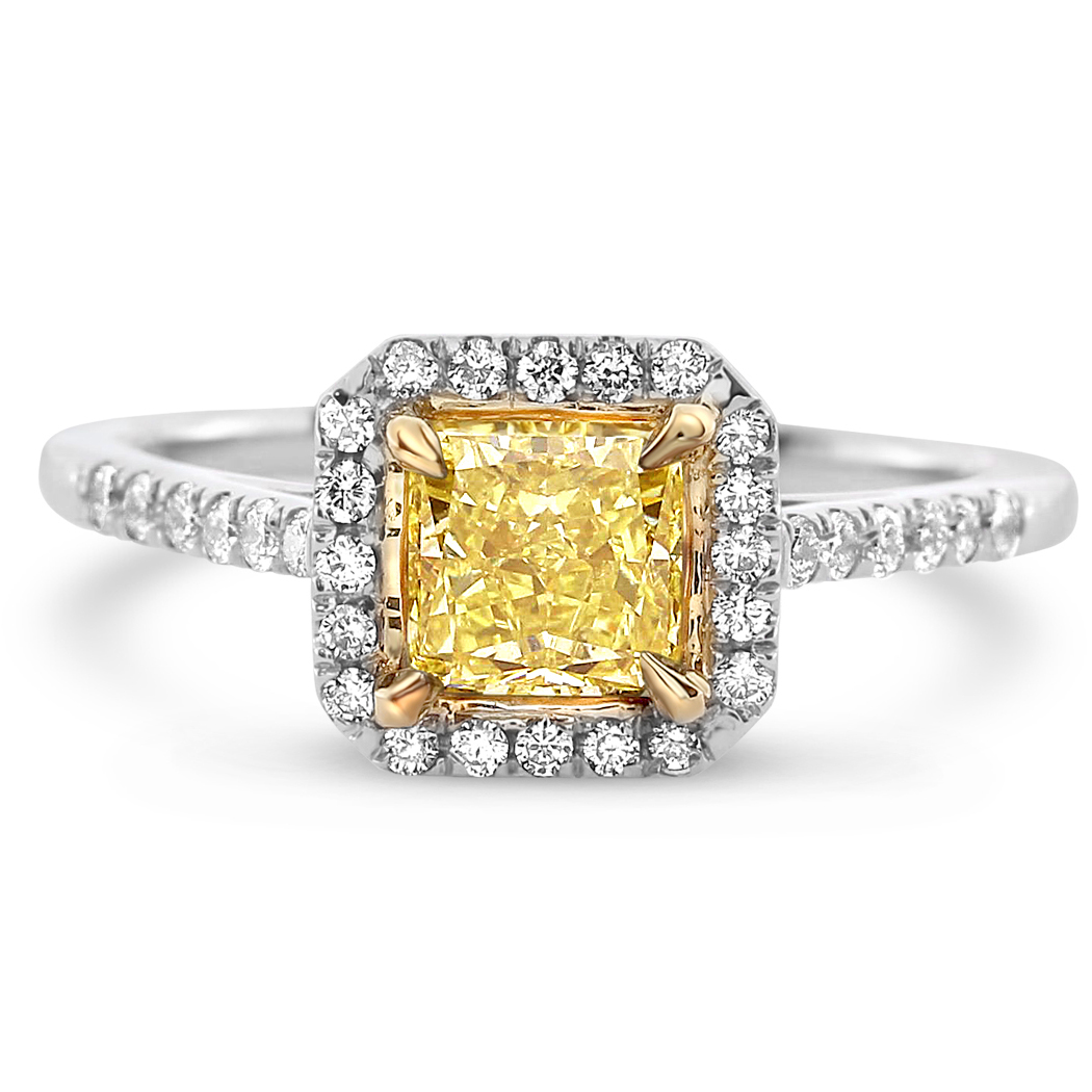 0.95 Radiant Shape Yellow Diamond Ring