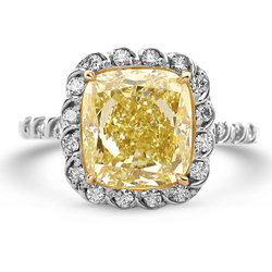 4.52 Cushion Shape Yellow Diamond Ring